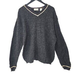 Vintage St. John's Bay Charcoal Grey Black V Neck Fuzzy Wool Jumper  Sweater